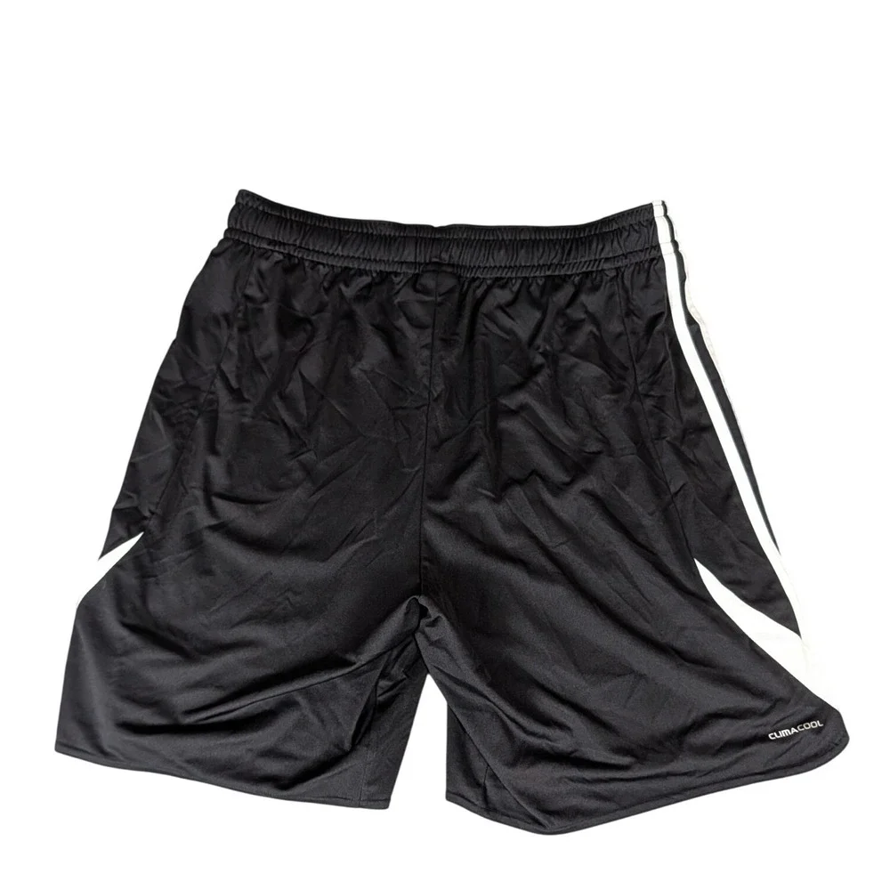 Adidas Mens Soccer Shorts Black White Striped Athletic Training Gym Activewear